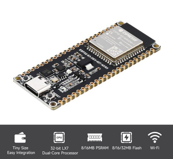 Carte ESP32-S3-WROOM-1, vue de face avec le module et le connecteur USB-C
